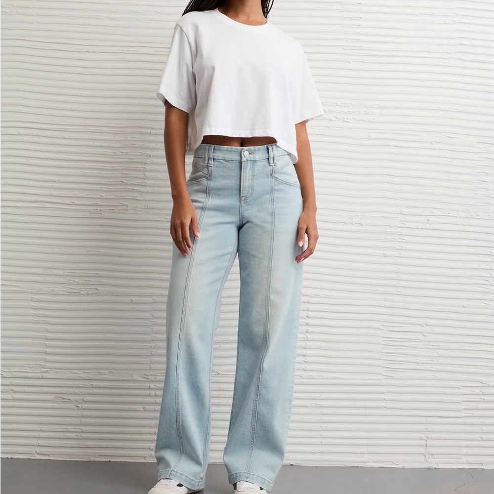 American Eagle Outfitters Light Blue Wide Leg High-Rise Jeans NWOT 14 short